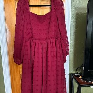 Spring Burgundy Midi Dress